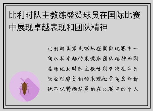 比利时队主教练盛赞球员在国际比赛中展现卓越表现和团队精神 比利时队主教练盛赞球员在国际比赛中展现卓越表现和团队精神